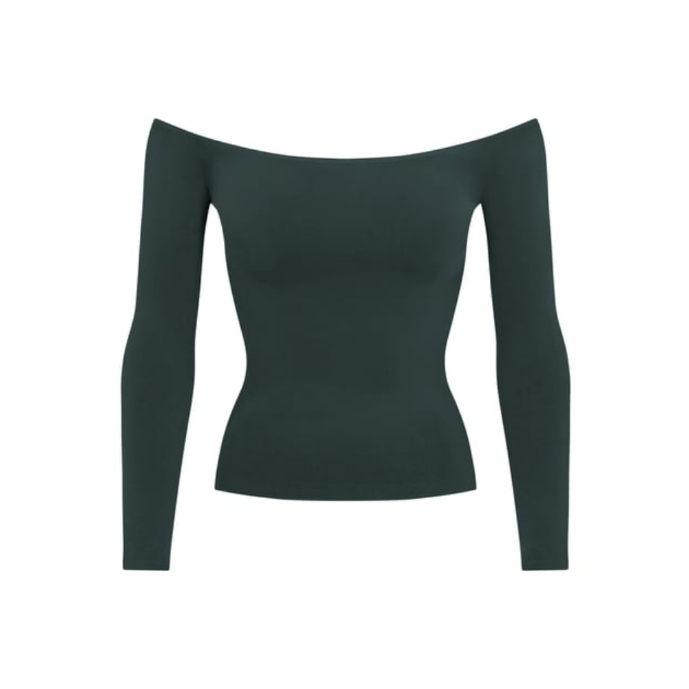 SKIMS SOFT SMOOTHING SEAMLESS OFF THE SHOULDER TOP in Cypress